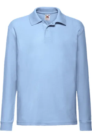 Fruit Of The Loom Childrens Unisex Long Sleeve 65/35 Pique Polo / Shirts (Pack of 2) (Sky ) - Size 12-13Y
