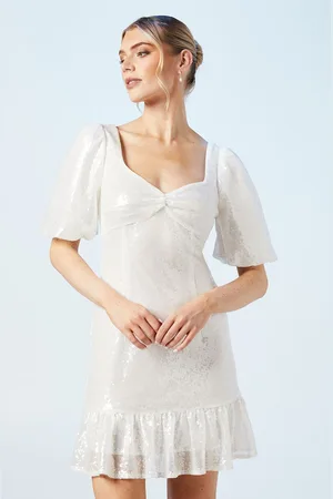 Oasis Womens Sweetheart Puff Sleeve Sequin Bridal Mini Dress - - Size 12 UK