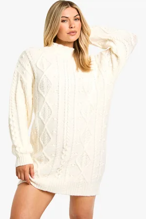 Boohoo Womens Cable Detail Knitted Mini Jumper Dress - - Size Medium