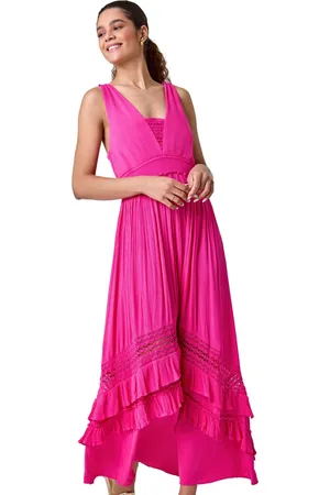 Roman Womens Lace Detail Shirred Frill Maxi Dress - - Size 20 UK