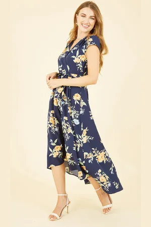 Mela Womens Floral Print Dipped Hem Wrap Dress - Size 10 UK