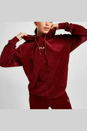 Fila Womens Velvet Ribbed Overhead Hoodie in Cotton - Size 4 UK