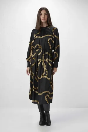 Gusto Womens Printed Long Dress in Fur - Size Small