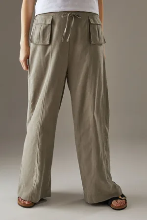 warehouse Womens Peach Satin Utility Pocket Wide Leg Trousers - - Size 8 UK