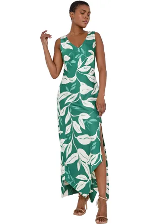 Roman Womens Leaf Print Satin Bodycon Midi Dress - - Size 10 UK
