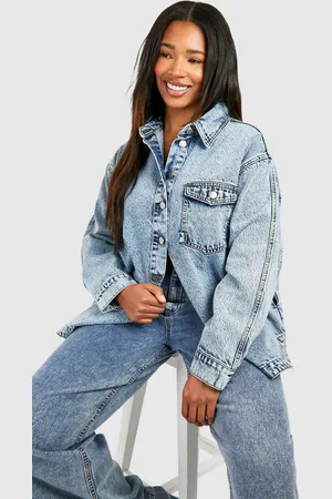 Boohoo Womens Plus Acid Wash Oversized Denim Shirt - - Size 20 UK