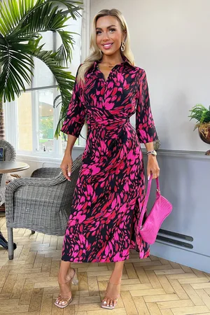 Ax Paris Womens And Red Printed Shirt Midi Dress - Size 8 UK
