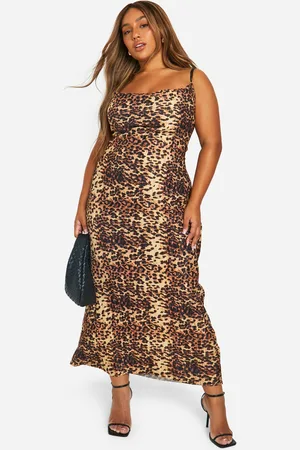 Boohoo Womens Plus Leopard Print Cowl Neck Plisse Maxi Dress - - Size 16 UK
