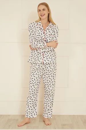 Yumi Womens White Dachshund Brushed Cotton Pyjamas - - Size Small