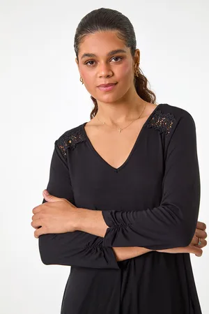 Roman Womens Floral Print Crochet Tunic Stretch Top - - Size 14 UK