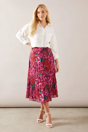 wallis Womens Petite Floral Chiffon Pleated Skirt - - Size 14 UK