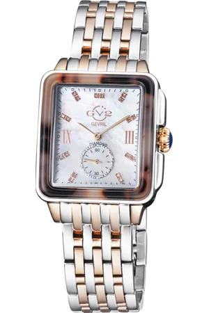 Gevril GV2 Bari Tortoise WoMens Mother Of Pearl Dial Two Tone IP Rose Gold Bracelet Swiss Quartz Diamond Watch - Stainless Steel - One Size