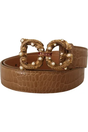 Dolce & Gabbana WoMens Crocodile Pattern Leather Logo Amore Belt - Size 75 cm