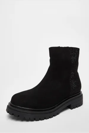 Quiz Womens Wide Fit Diamante Faux Suede Ankle Boots - Size UK 5