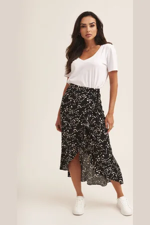 Gini London Womens Animal Print Ruffle Wrap Midi Skirt - - Size L/XL