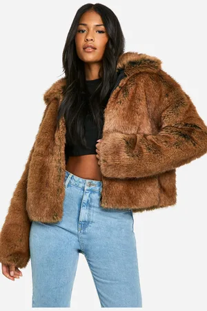 Boohoo Womens Tall Premium Collared Faux Fur Coat - - Size 14 UK
