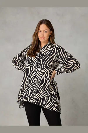 Live Unlimited London Womens Petite Stone Linear Print Hanky Hem Shirt - - Size 14 UK