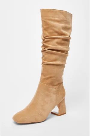 Quiz Womens Faux Suede Ruched Heeled Boots - Size UK 5