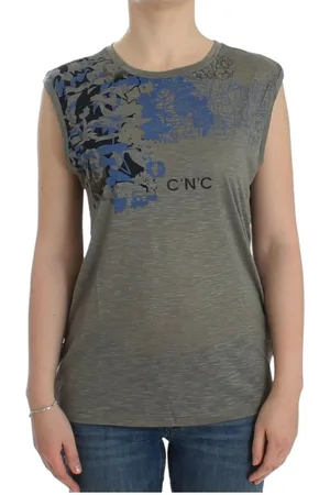 Costume National WoMens Gray print sleeveless t-shirt - Rayon - Size Small