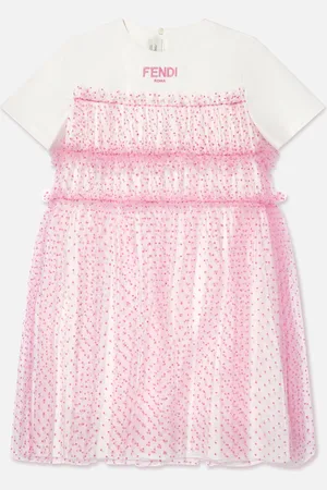Fendi Girls Logo Tulle Dress in - Size 10Y
