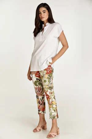 Conquista Womens Floral Cotton Pants in Earthy shades - - Size Medium