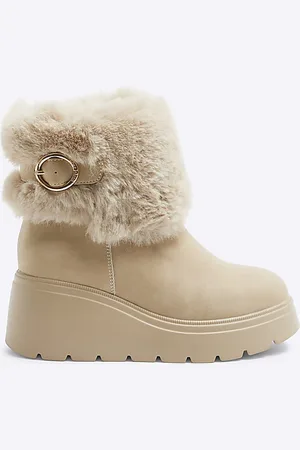 River Island Girls Wedge Boots Faux Fur Pu - Size UK 1