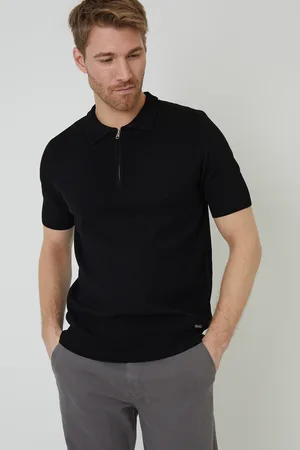 Threadbare Mens Quarter Zip Textured Trim Knitted Polo - Size Medium