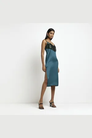 River Island Womens Slip Midi Dress Satin Sequin - Size 10 UK