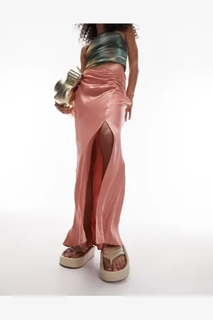 Topshop Womens ruched side maxi skirt in rose- - Size 8 UK