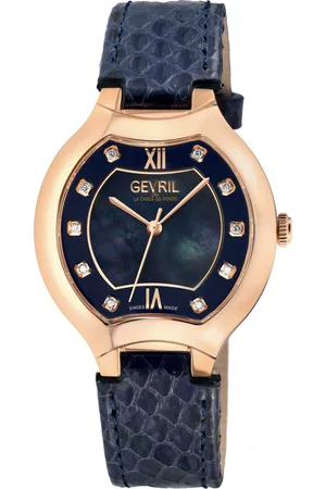 Gevril WoMens Lugano Swiss Diamond Blue MOP Dial Genuine Italian Handmade Leather Watch - - One Size