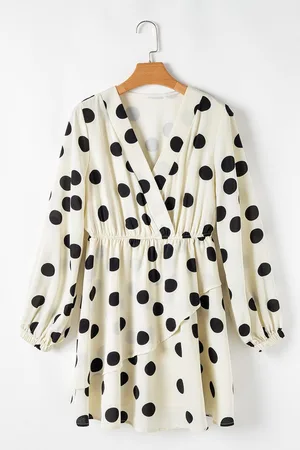 Azura Exchange Womens Polka Dot Printed Surplice V Neck Puff Sleeve Mini Dress - Size X-Large