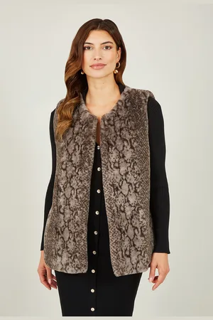 Yumi Womens Grey Snake Print Faux Fur Gilet - - Size 8 UK