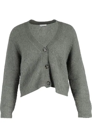 Ganni Pre-owned Womens V-Neck Buttoned Cardigan in Green Wool Wool (archived) - Size X-Small
