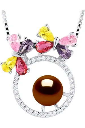 Diadema Womens BUTTERFLY Necklace Freshwater Pearl Round 8-9mm 925 Silver - One Size
