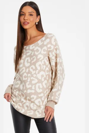 Quiz Womens Leopard Print Knit Batwing Jumper Viscose - Size X-Large