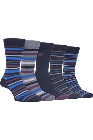 Farah 5 Pack Mens Thin Breathable Classic Striped Patterned Soft Top Cotton Dress Socks - FCS271NVYPUR (Striped) - - Size UK 6-11