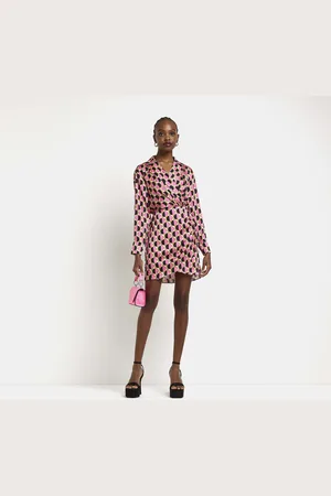 River Island Womens Wrap Mini Blazer Dress Printed Satin - Size 8 UK