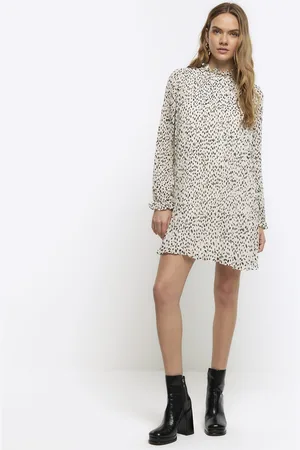 River Island Womens Shift Mini Dress Plisse Leopard Print - Size 10 UK