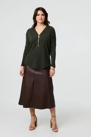Izabel London Womens Zip Front V-Neck Relaxed 3/4 Sleeve Top - Size 8 UK