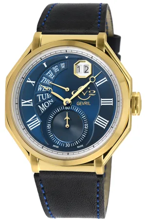 GV2 by Gevril Mens Marchese 42424 Swiss Quartz Genuine Italian Blue Leather Watch - - One Size