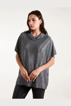 Blue Vanilla Womens Roll Neck Oversize Lurex Top - - One Size