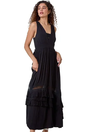 Roman Womens Lace Detail Shirred Frill Maxi Dress - - Size 12 UK