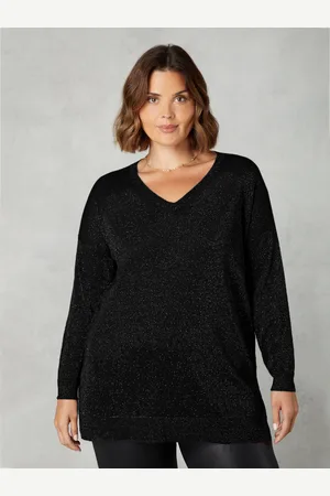 Live Unlimited London Womens Fine Knit Sparkle V-Neck Jumper - Size 22 UK