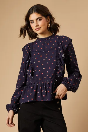 Oasis Womens Ditsy Printed Ruffle Lace Trim Top - - Size 10 UK