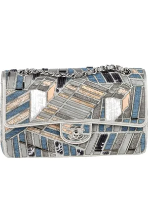 CHANEL Pre-owned Womens Medium Classic Patchwork Double Flap Shoulder Bag in Multicolor Denim - - One Size