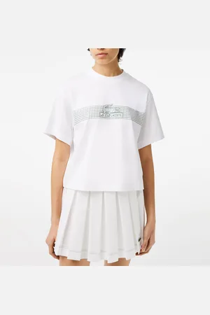 Lacoste Womens Oversize Net Print Jersey T-Shirt in Cotton - Size 16 UK