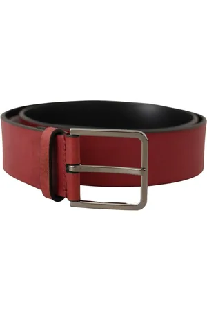 Dolce & Gabbana Mens Maroon Vitello Silver Metal Logo Buckle Belt - - Size 85 cm