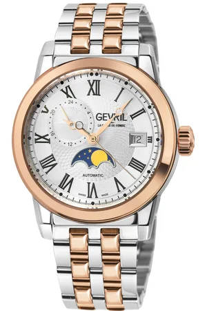 Gevril Mens Madison Moon phase Open Heart Silver/Black Dial, Rose Gold Stainless Steel Swiss Automatic Sellita SW285-B Watch - - One Size