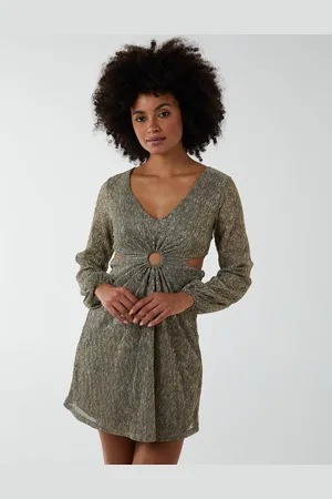 Blue Vanilla Womens V-Neck Long Sleeve Lurex Dress - - Size 10 UK