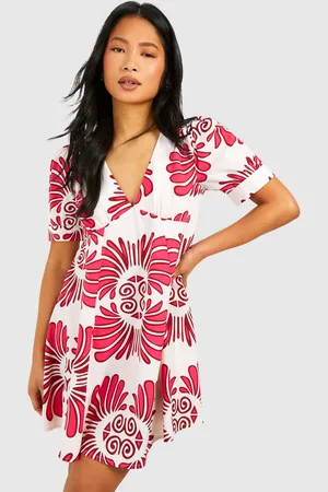 Boohoo Womens Petite Print Smock Mini Dress - - Size 6 UK